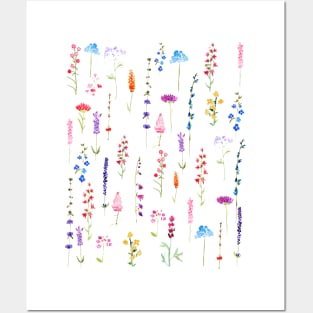 colorful wildflower pattern watercolor painting Posters and Art